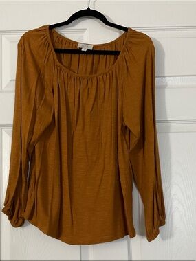 LOFT Rust Long-Sleeve Peasant Blouse